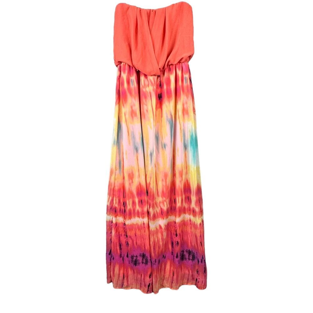 Bisou‎ Bisou Womens Boho Orange Yellow Pink Strapless Maxi Dress Festival Size 8